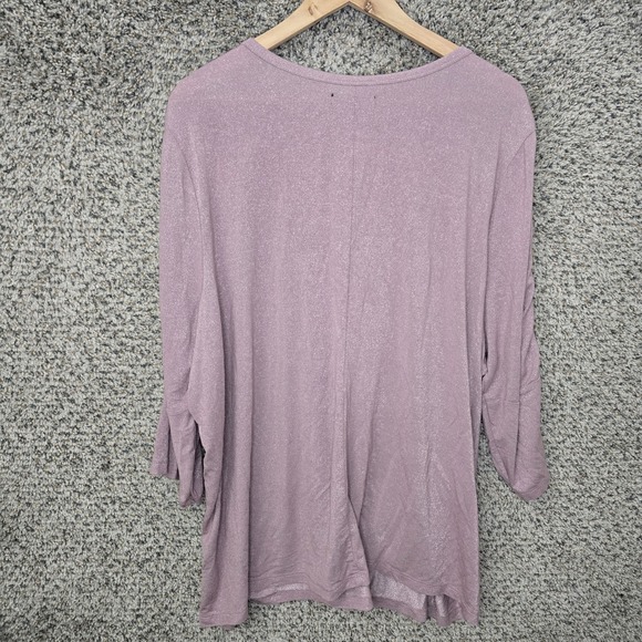 Lane Bryant Top Womens Plus 26/28 Purple Shimmer Scoop Neck Ruched Sleeve Tee - Picture 7 of 7